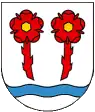Wappen der Gemeinde Rapperswil-Jona, dank ihrer Rosengärten auch bekannt als Rosenstadt.