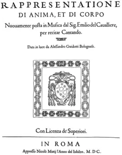 Emilio de’ Cavalieri – Rappresentatione di Anima, et di Corpo – Titelseite der Partitur, Rom 1600