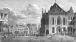 Südostfassade 1550 bis 1826 in richtigen Proportionen (A. Radl/W. Jury 1818/1820), links der Willehadiblock