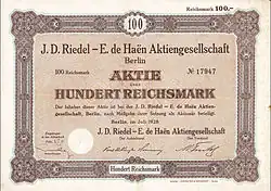 Aktie der fusionierten Riedel – de Haën AG 1928