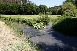 Der Zufluss des Eisenbach (oben rechts) in den Gelbach