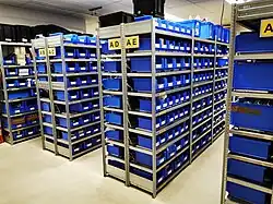 Regallager mit Waagen