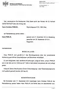 2013, 9. Dezember. Auszug aus dem Beschluss zur Rehabilitierung Hans Pawliks durch die Republik Österreich.