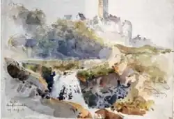 Reichenstein, Blick von der Laufenmühle, Aquarell von General Eduard von Kallee, 1858