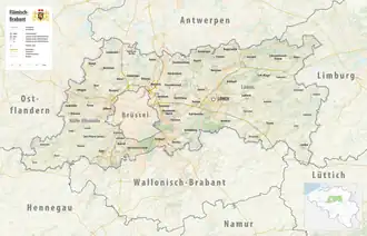Reliefkarte Provinz Flämisch-Brabant