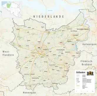 Reliefkarte Provinz Ostflandern