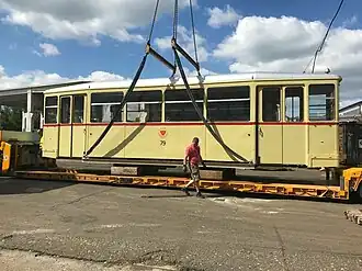 Restaurierter Beiwagen 79 beim Transport, 2018