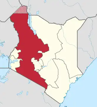 Anklickbare Karte mit Hervorhebung der Provinz Rift Valley in Kenia