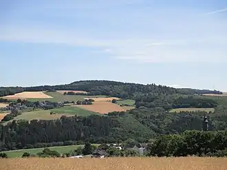 Die Ringmauer mit Obertiefenbach (vorne) und dessen Weiler Hof Spriestersbach (mittig links)