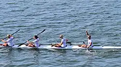 Das Vierer-Kajak der Frauen 2016 (v.&nbsp;l.&nbsp;n.&nbsp;r.): Jørgensen (Silber im K 1), Thomsen, Villumsen, Hansen