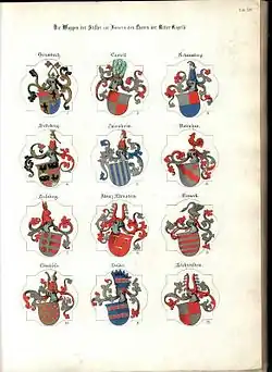 Wappen derer von Heßberg unter den Stifterwappen zur Ritterkapelle Haßfurt