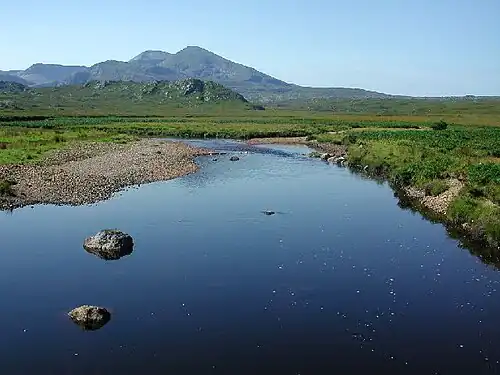 Blick über den Srath Dionard nach Südwesten zum Foinaven