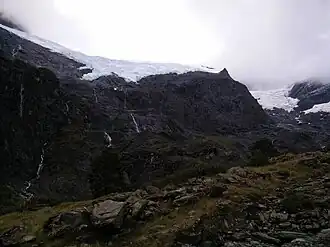 Blick vom Aussichtspunkt auf den Gletscher im März 2018