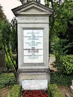 Robert Balthasar Christ-Kälin (1904–1982) Textilkaufmann, Journalist unter seinem Pseudonym «Fridolin Glopfgaischt» (Klopfgeist), bekannt. Grab auf dem Friedhof Wolfgottesacker, Basel