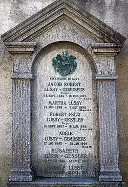 Robert Felix Lüssy-Gessler (1887–1942), Notar, Advokat, LPD Politiker, Offizier. Familiengrab: Lüssy-Gemuseus-Gessler-Fahrländer. Grab Wolfgottesacker in Basel