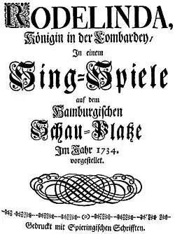 Georg Friedrich Händel – Rodelinda – Titelseite des Librettos – Hamburg 1734