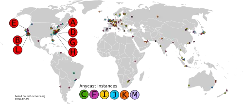 Historische Karte mit 123 Anycast-Instanzen (Stand 2006)