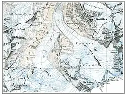 Roseg- und Tschiervagletscher im Topographischen Atlas der Schweiz, 1877