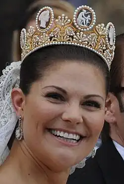 Victoria von Schweden mit dem schwedischen Kameen-Diadem bei ihrer Hochzeit, Stockholm 2010