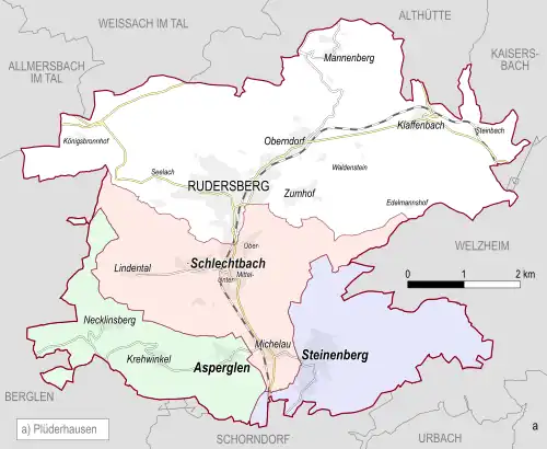 Grafik mit den Ortschaften und Ortsteilen der Gemeinde Rudersberg