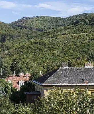 Rudolfshöhe von Purkersdorf aus gesehen. Links oben die Aussichtswarte.