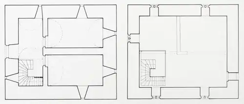 Grundriss vom Erdgeschoss (links) und vom 1. Obergeschoss (rechts)
