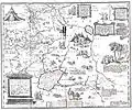 Karte des Großfürstentum Moskau nach Anthony Jenkinson aus dem Jahre 1562. Die lateinische Karteninschrift lautet: "RVSSIAE, MOSCOVIAE ET TATARIAE DESCRIPTIO. Auctore Antonio Ienkensono Anglo, edita Londini Anno 1562 & dedicata illustriß: D. Henrico Sÿdneo Walliae praesidi."