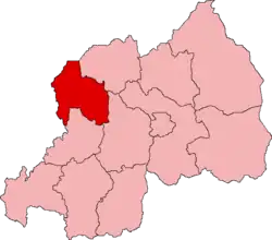 Lagekarte der ehemaligen Provinzen Ruandas mit Vorhebung der Provinz Gisenyi im Westen