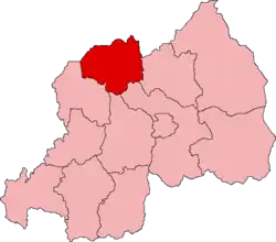 Lagekarte der ehemaligen Provinzen Ruandas mit Vorhebung der Provinz Ruhengeri im Nordwesten