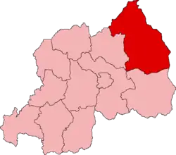 Lagekarte der ehemaligen Provinzen Ruandas mit Vorhebung der Provinz Umutara im Nordosten