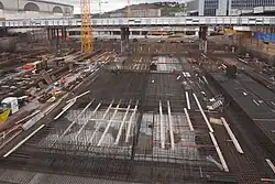 Fundamentkonstruktion im ehemaligen Bahnsteigbereich des alten Hauptbahnhofs, Oktober 2017