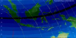 Ausschnittkarte der Sonnenfinsternis in Indonesien