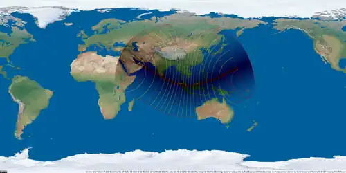 Weltkarte der Sonnenfinsternis vom 26. Dezember 2019