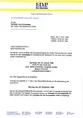Einladung vom 7. Dezember 1998 durch den FDP Bundesvorsitzenden Wolfgang Gerhardt zum Europatag 1999 in die Messe Frankfurt