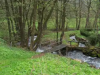 Der Beginn des Wasserfallgrabens (rechts) an der Truse