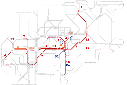 Netzplan der Linien, die in Hagen Hbf halten