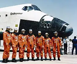 v. l. n. r. Richard Hieb, Kevin Chilton, Daniel Brandenstein, Thomas Akers, Pierre Thuot, Kathryn Thornton, Bruce Melnick