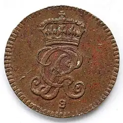 Cu ½ Dreiling Scheidemünze, Herzogtum Sachsen-Lauenburg, Georg&nbsp;II. 1739 (Welter 1812)