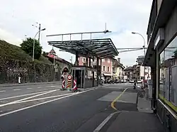 Der Grenzübergang zur ehemaligen Nationalstrasse in Frankreich. Blickrichtung nach Frankreich.