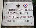 „Die sowjetischen Bürger // In Dankbarkeit // Der Stadt St. Pons // 18. 1. 45 – 11. 7. 45“