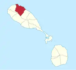 Die Lage von Saint John (St. Kitts) auf der Insel St. Kitts