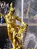 Samson bändigt den schwedischen Löwen (1801), Zentralbrunnen am Fuß der Großen Kaskade vor dem Großen Palast, Schloss Peterhof