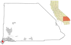 Lage von Chino im San Bernardino County (links) und in Kalifornien (rechts)