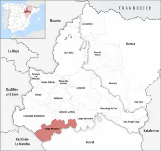 Die Lage der Comarca Campo de Daroca in der Provinz Saragossa