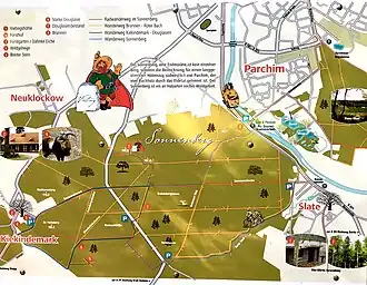 Orientierungstafel, angebracht am Schneisenrand.