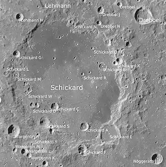 Drebbel (rechts oben) und Schickard (LROC-WAC)
