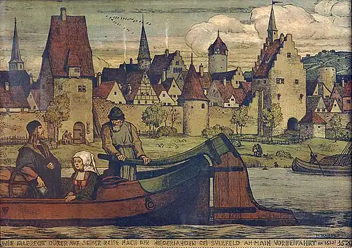 “Wie Albrecht Dürer auf seiner Reise nach den Niederlanden an Sulzfeld am Main vorbeifährt am 16. Juli 1520”, 1903
