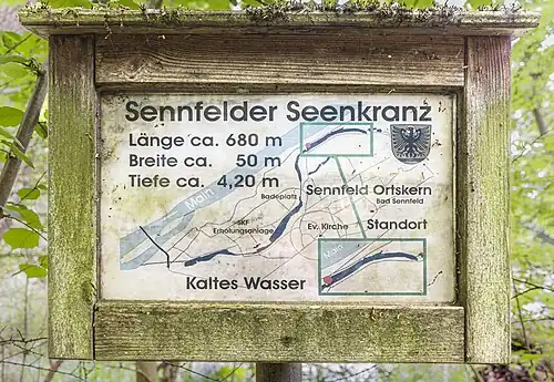 Info-Tafel zum Sennfelder Seenkranz, mit Daten zum Kalten Wasser