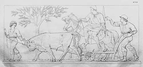 5. Pflügen mit Ochsengespann, Reiter (F&nbsp;V).