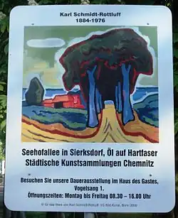 Die Informationstafel an der Schmidt-Rottluff-Allee mit dem Bild „Seehofallee in Sierksdorf“